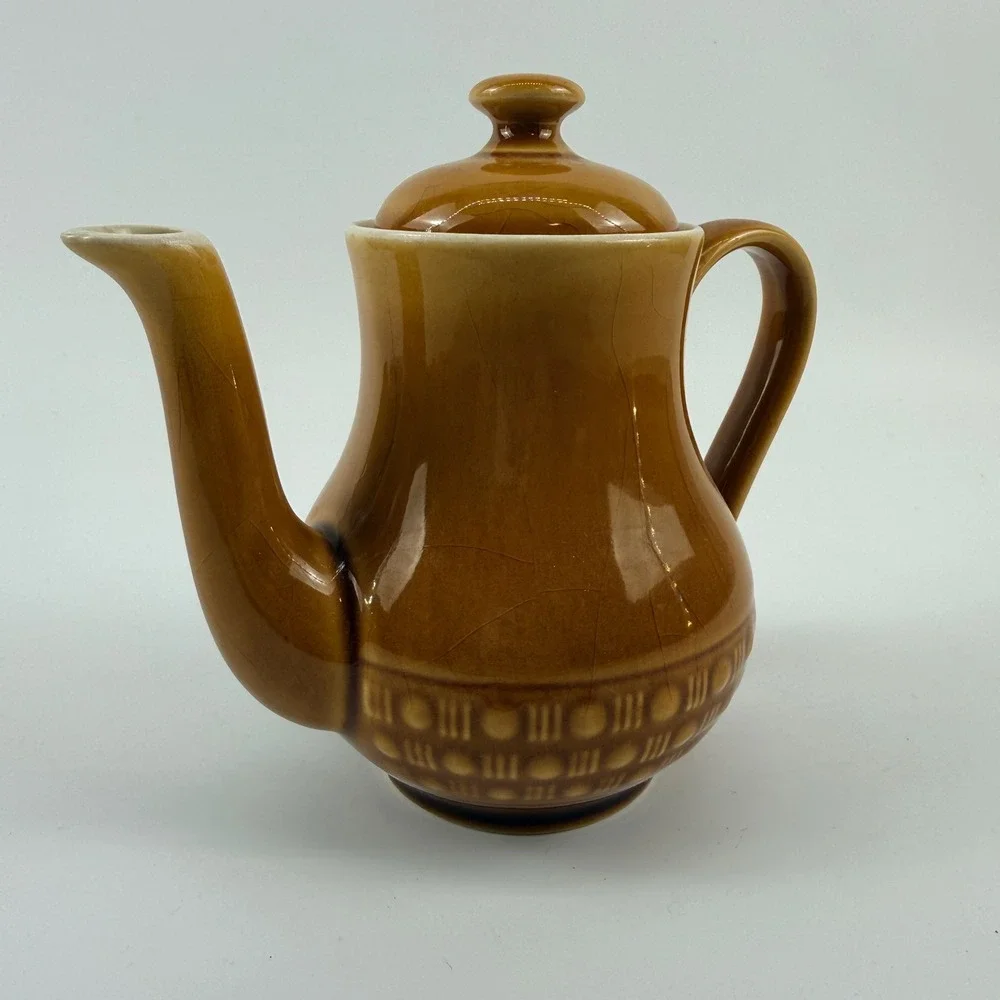 Vtg‎ German Pottery Coffee Pot Brown Mustard Drip Glaze Mid Century Teapot 0.5L